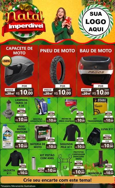 Modelo de Encarte para Encarte Grande com o tema Natal Imperdível para Moto peças