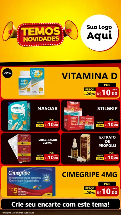 Modelo de TV para TV Vertical com o tema Temos Novidades para Farmácia