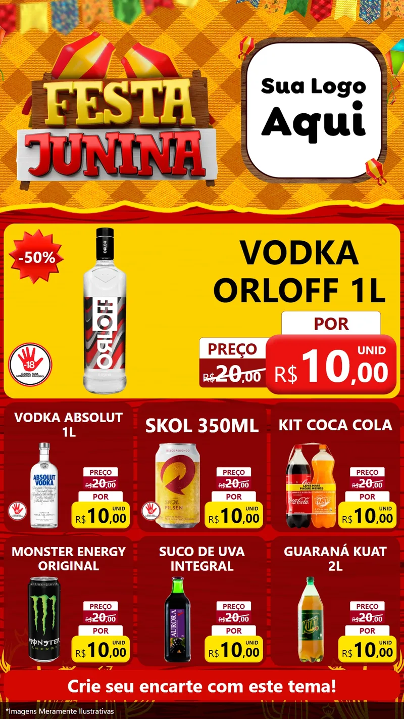 Modelo de Rede Social para Stories com o tema Festa Junina para Distribuidora de bebidas