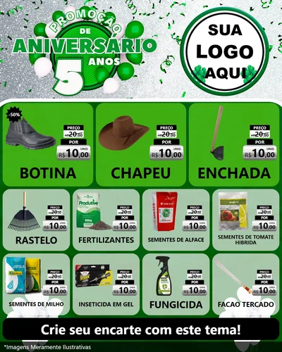 Modelo de Rede Social para Feed Instagram com o tema Promoção de Aniversário - 5 Anos para Agropecuária