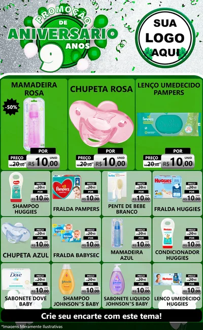 Modelo de Encarte para Encarte Grande com o tema Promoção de Aniversário - 9 Anos para Bebês