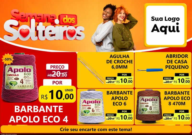 Modelo de Encarte para Encarte A4 Horizontal com o tema Semana dos Solteiros para Armarinho e Aviamentos