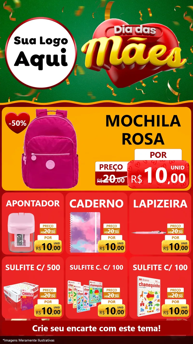 Modelo de Rede Social para Stories com o tema Dia das Mães para Papelaria
