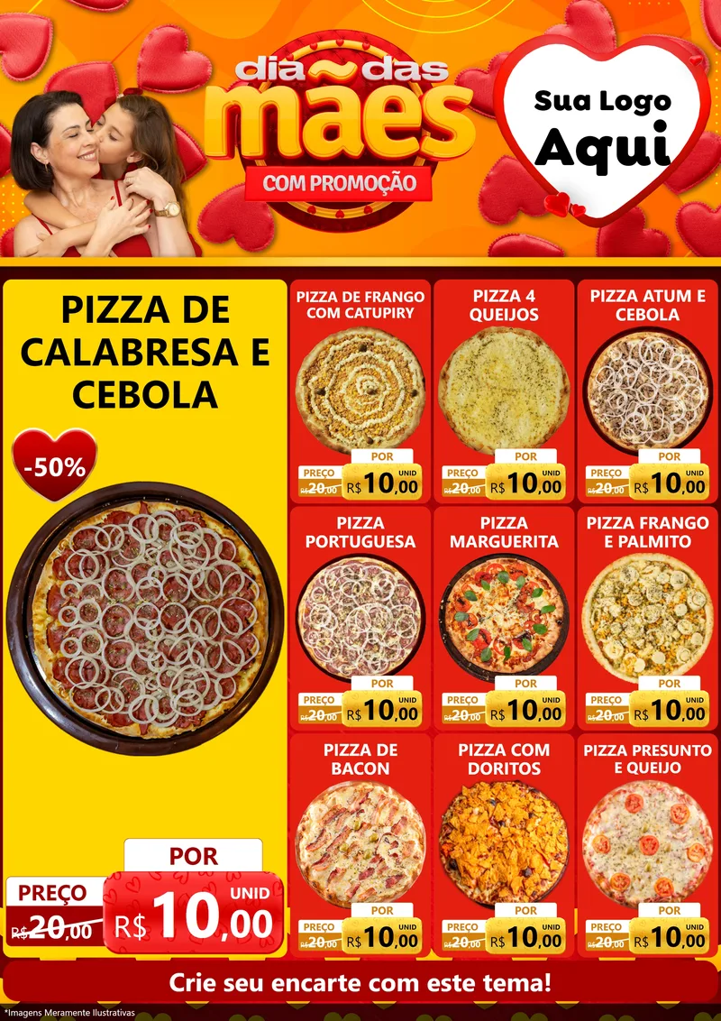 Modelo de Encarte para Encarte A4 Vertical com o tema Dia das Mães com Promoção para Pizzaria