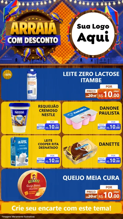 Modelo de TV para TV Vertical com o tema Arraiá Com Desconto para Frios e Laticínios