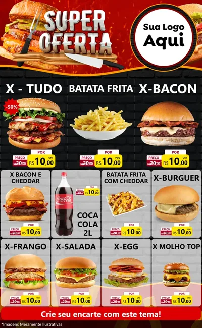 Modelo de Encarte para Encarte Grande com o tema Super Oferta - Lanches para Hamburgueria