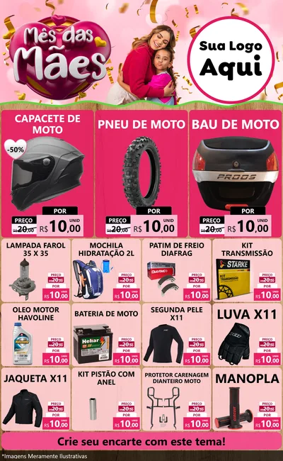 Modelo de Encarte para Encarte Grande com o tema Mês das Mães para Moto peças