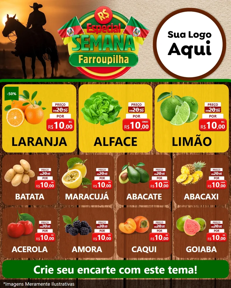 Modelo de Rede Social para Feed Instagram com o tema Especial Semana Farroupilha para Hortifrúti