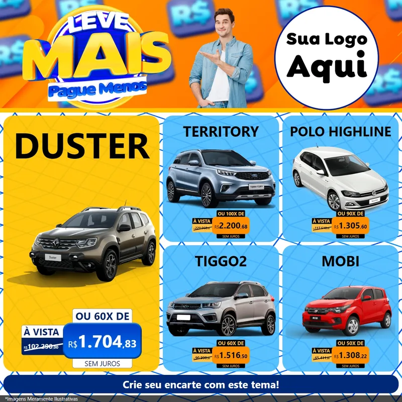 Modelo de Rede Social para Feed Facebook com o tema Leve Mais, Pague Menos para Concessionaria de Carros