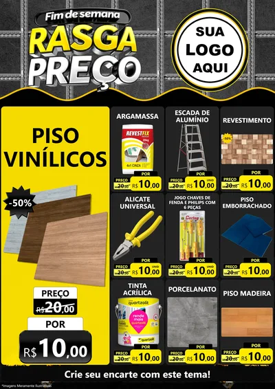 Modelo de Encarte para Encarte A4 Vertical com o tema Fim de Semana Rasga Preço para Material para Construção