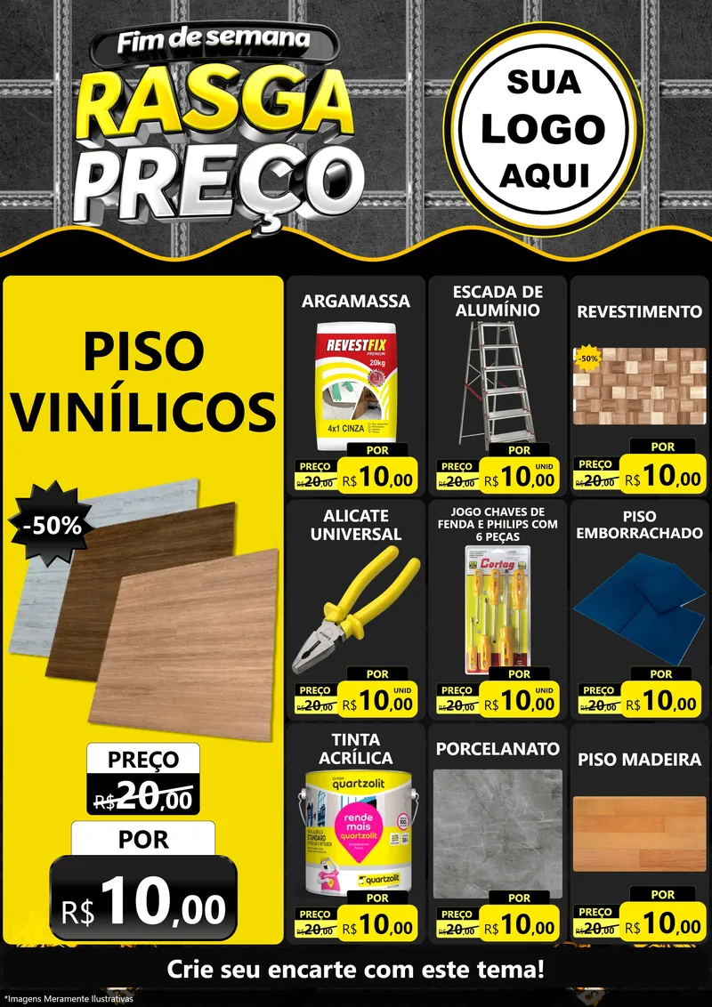 Modelo de Encarte para Encarte A4 Vertical com o tema Fim de Semana Rasga Preço para Material para Construção