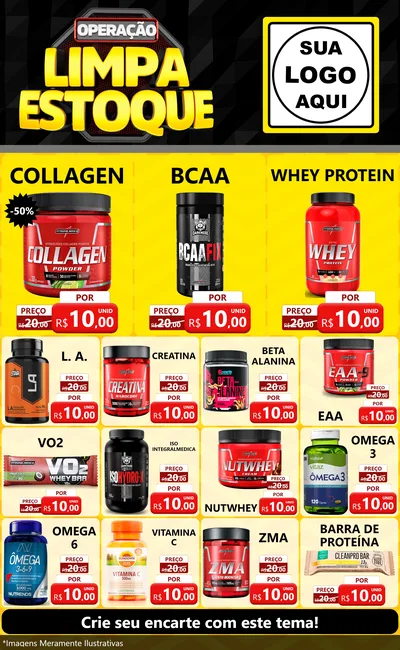 Modelo de Encarte para Encarte Grande com o tema Operação Limpa Estoque para Suplementos alimentares