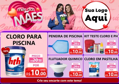 Modelo de Encarte para Encarte A4 Horizontal com o tema Mês Das Mães para Produtos para Piscina