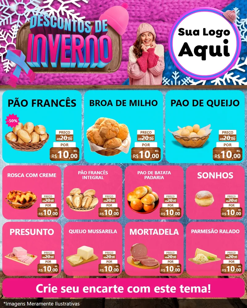 Modelo de Rede Social para Feed Instagram com o tema Descontos de Inverno para Padaria