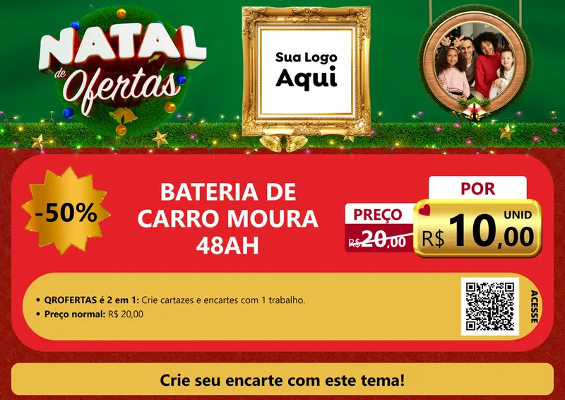 Modelo de Cartaz para Cartaz A4 Horizontal com o tema Natal de Ofertas para Baterias Elétricas