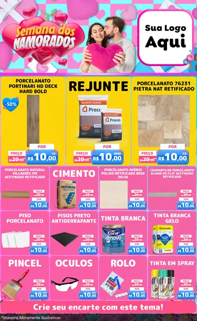 Modelo de Encarte para Encarte Grande com o tema Semana dos Namorados para Pisos e revestimentos