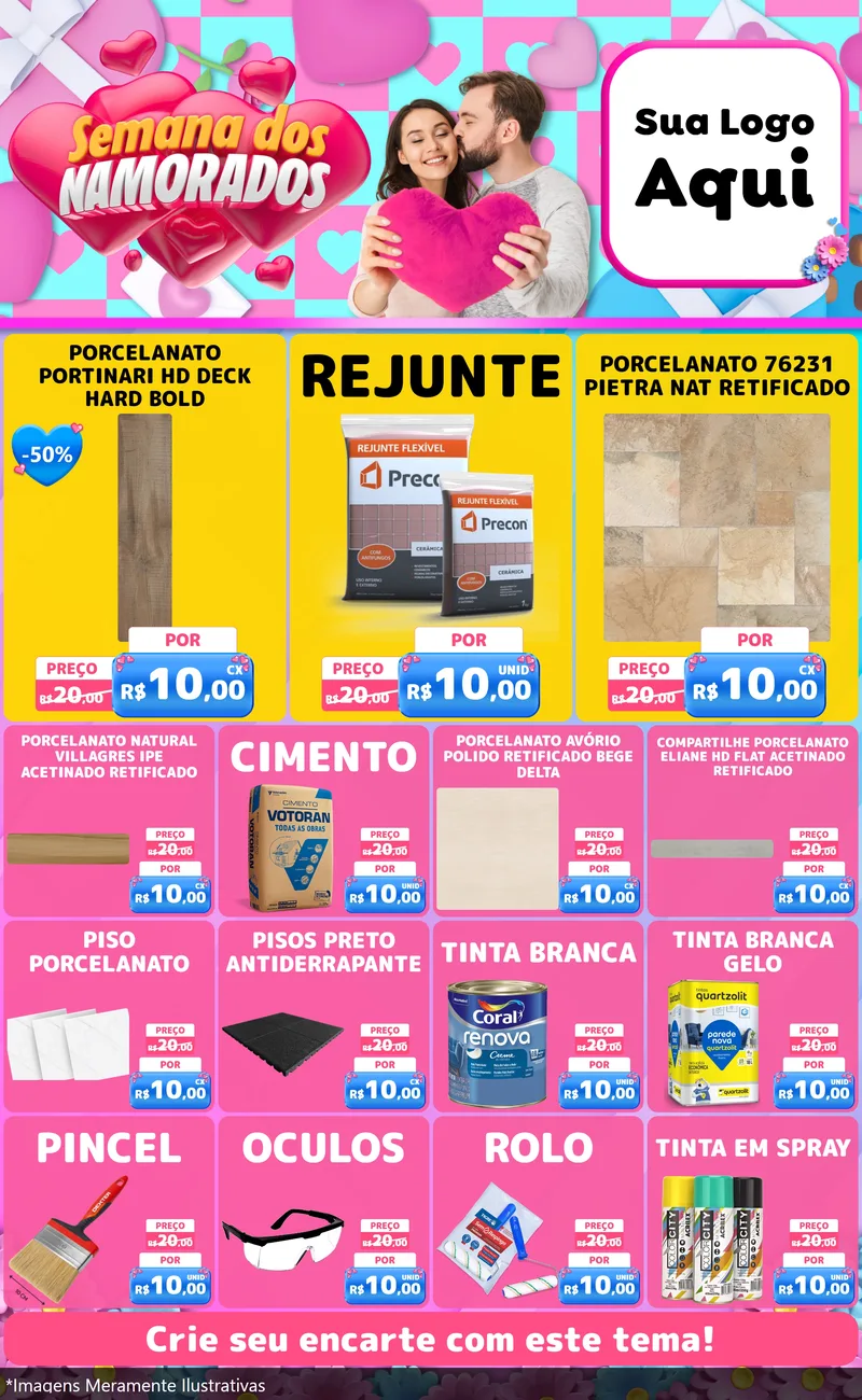 Modelo de Encarte para Encarte Grande com o tema Semana dos Namorados para Pisos e revestimentos