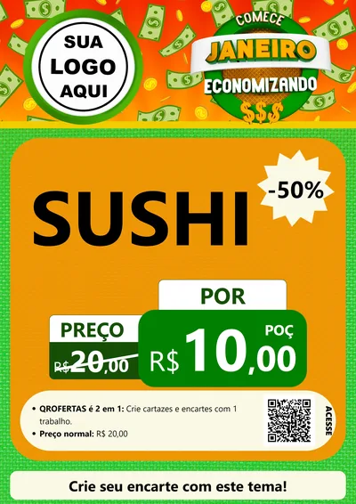 Modelo de Cartaz para Cartaz A4 Vertical com o tema Comece Janeiro Economizando para Comida japonesa