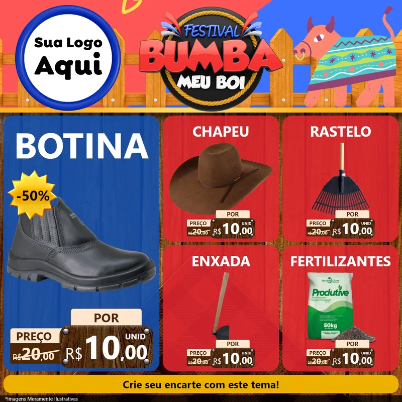 Modelo de Rede Social para Feed Facebook com o tema Festival Bumba Meu Boi para Agropecuária