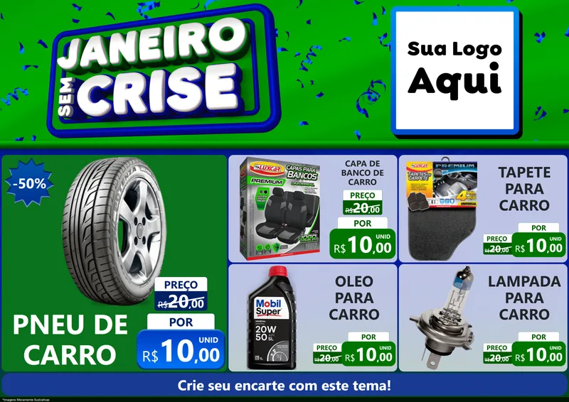 Modelo de Encarte para Encarte A4 Horizontal com o tema Janeiro Sem Crise para Auto peças