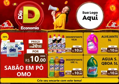 Modelo de Encarte para Encarte A4 Horizontal com o tema Dia D Economia para Produtos de Limpeza