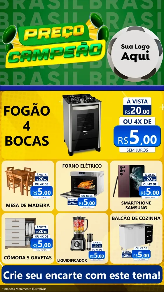 Modelo de Rede Social para Stories com o tema Preço Campeão - Copa para Móveis e Eletro