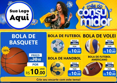 Modelo de Encarte para Encarte A4 Horizontal com o tema Mês do Consumidor para Artigos Esportivos