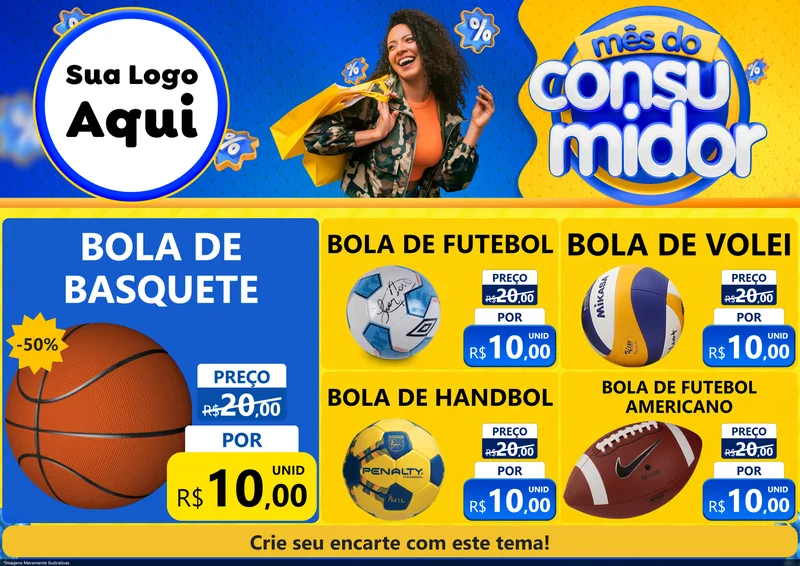 Modelo de Encarte para Encarte A4 Horizontal com o tema Mês do Consumidor para Artigos Esportivos