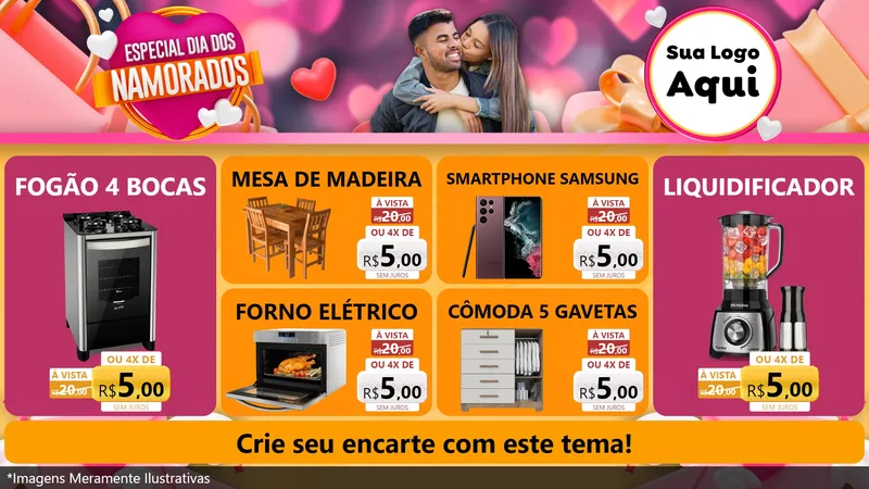 Modelo de TV para TV Horizontal com o tema Especial Dia dos Namorados para Móveis e Eletro