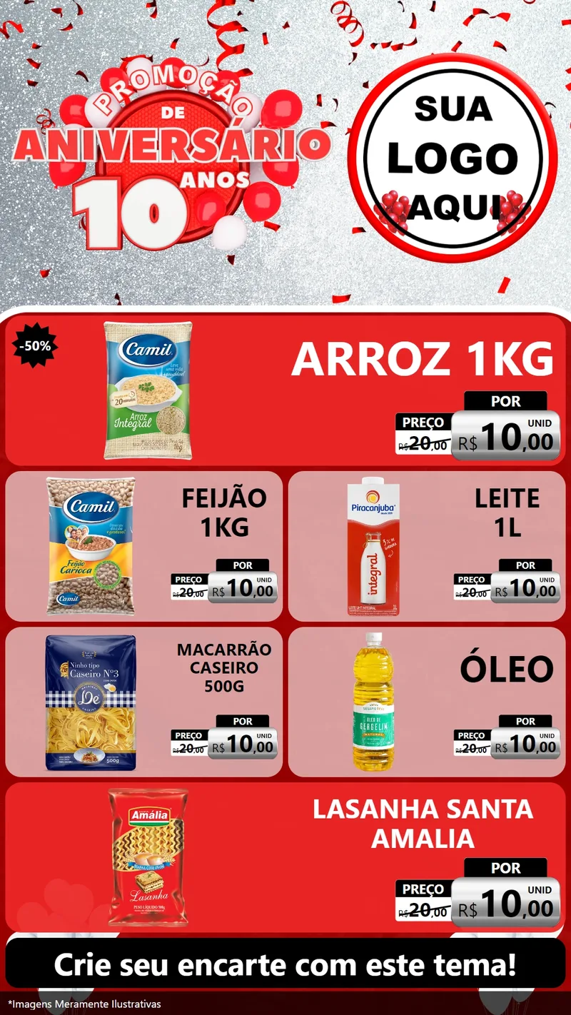 Modelo de TV para TV Vertical com o tema Promoção de Aniversário - 10 Anos para Supermercado