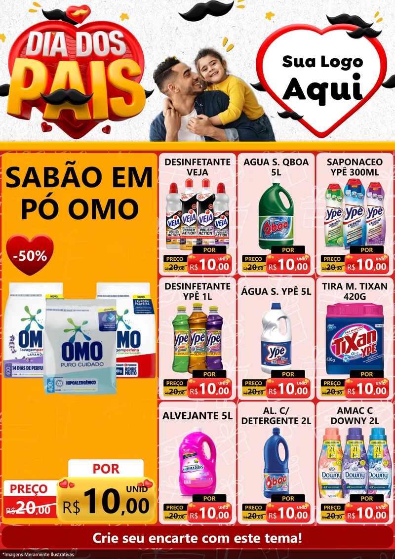 Modelo de Encarte para Encarte A4 Vertical com o tema Dia dos Pais para Produtos de Limpeza