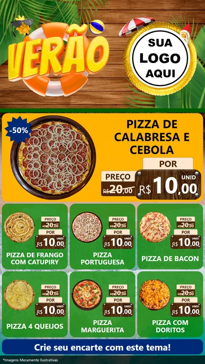 Modelo de Rede Social para Stories com o tema Verão para Pizzaria