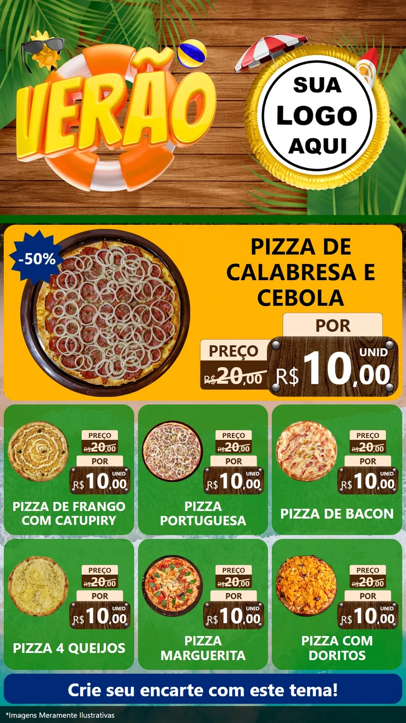 Modelo de Rede Social para Stories com o tema Verão para Pizzaria