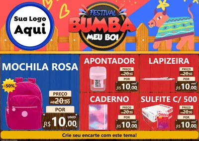 Modelo de Encarte para Encarte A4 Horizontal com o tema Festival Bumba Meu Boi para Papelaria