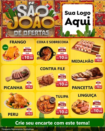 Modelo de Rede Social para Feed Instagram com o tema São João de Muitas Ofertas - Junina para Assados