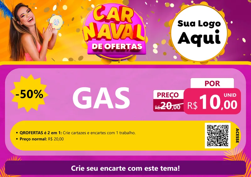 Modelo de Cartaz para Cartaz A4 Horizontal com o tema Carnaval de Ofertas para Água e gás