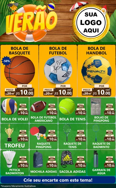 Modelo de Encarte para Encarte Grande com o tema Verão para Artigos Esportivos