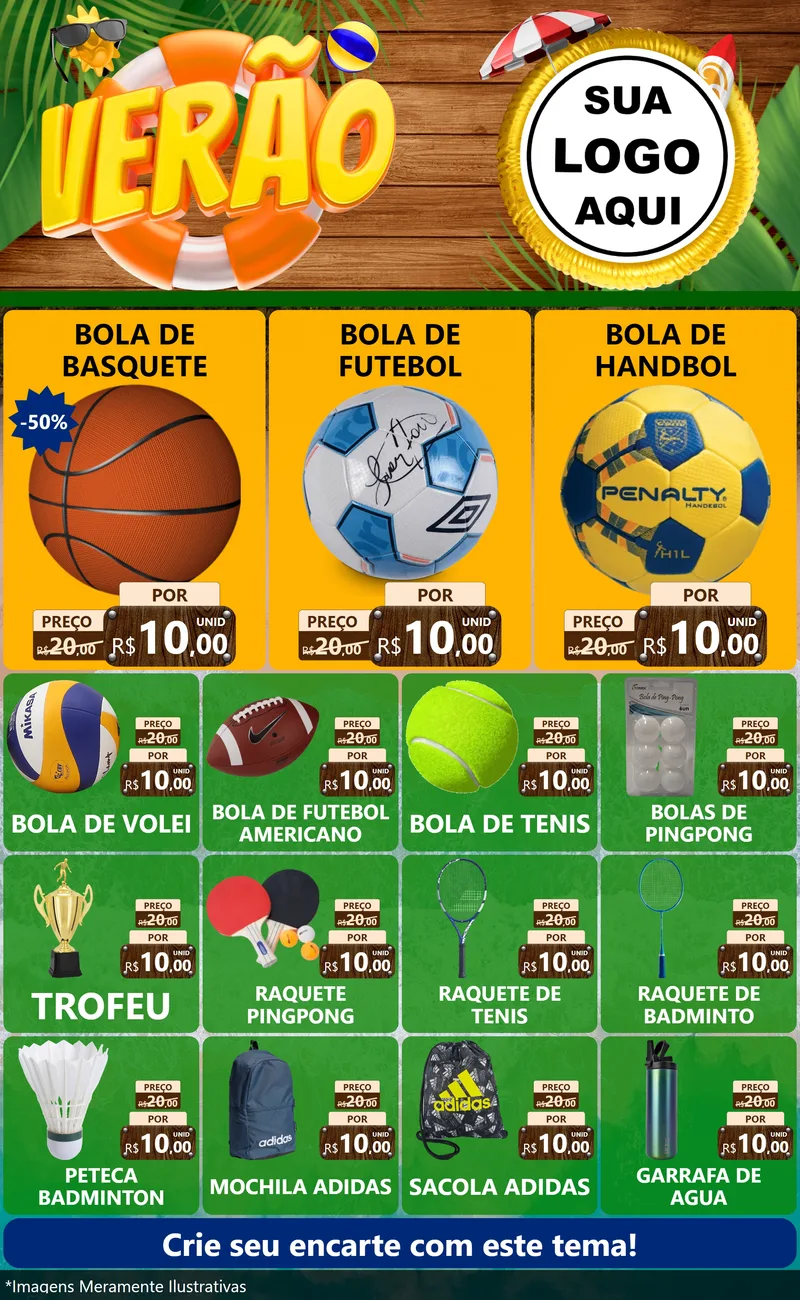 Modelo de Encarte para Encarte Grande com o tema Verão para Artigos Esportivos