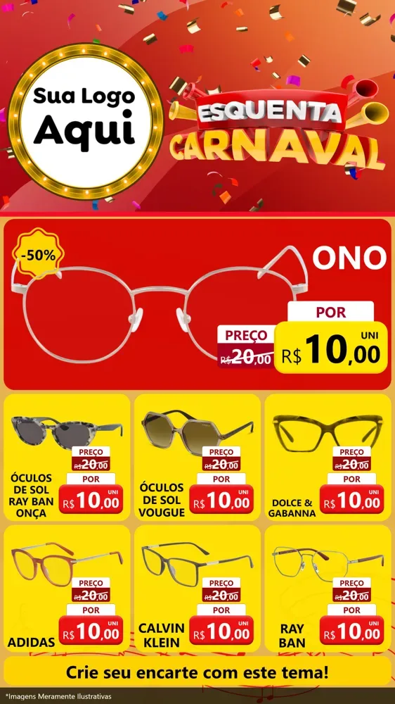 Modelo de Rede Social para Stories com o tema Esquenta Carnaval para Óticas