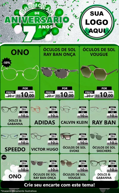 Modelo de Encarte para Encarte Grande com o tema Promoção de Aniversário - 7 Anos para Óticas