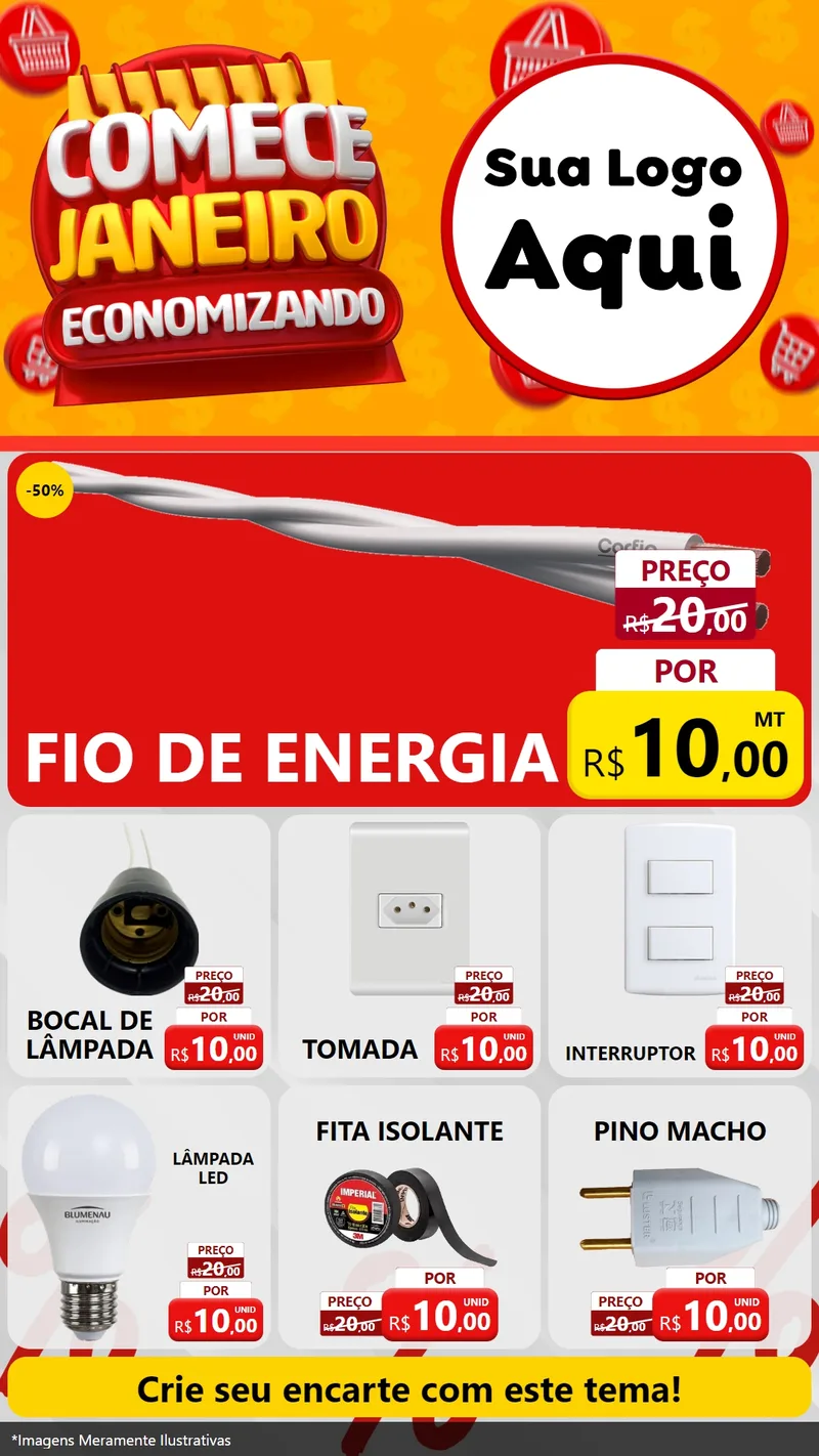 Modelo de Rede Social para Stories com o tema Comece Janeiro Economizando para Materiais Elétricos