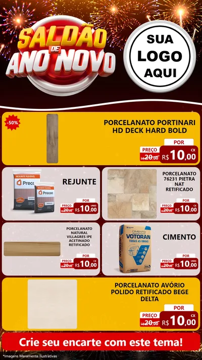 Modelo de TV para TV Vertical com o tema Saldão de Ano Novo para Pisos e revestimentos