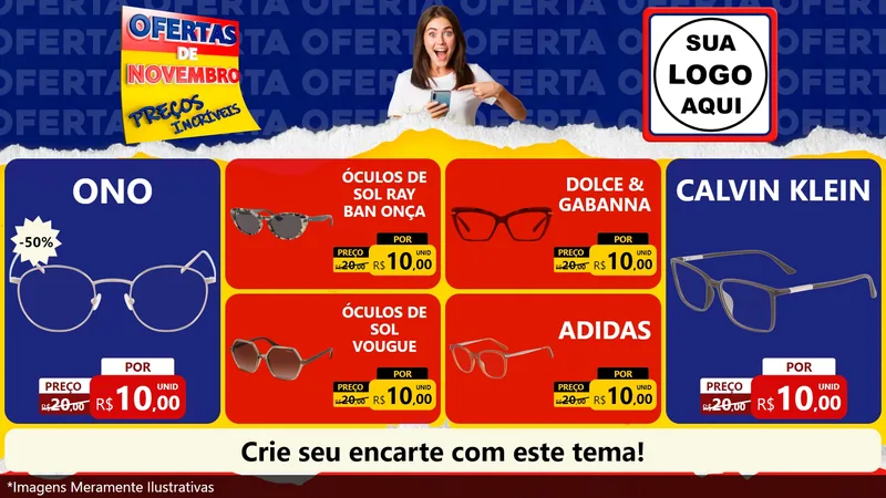 Modelo de TV para TV Horizontal com o tema Ofertas de Novembro - Preços Incríveis para Óticas