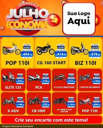 Modelo de Rede Social para Feed Instagram com o tema Operação Julho Com Mais Economia para Concessionaria de Motos