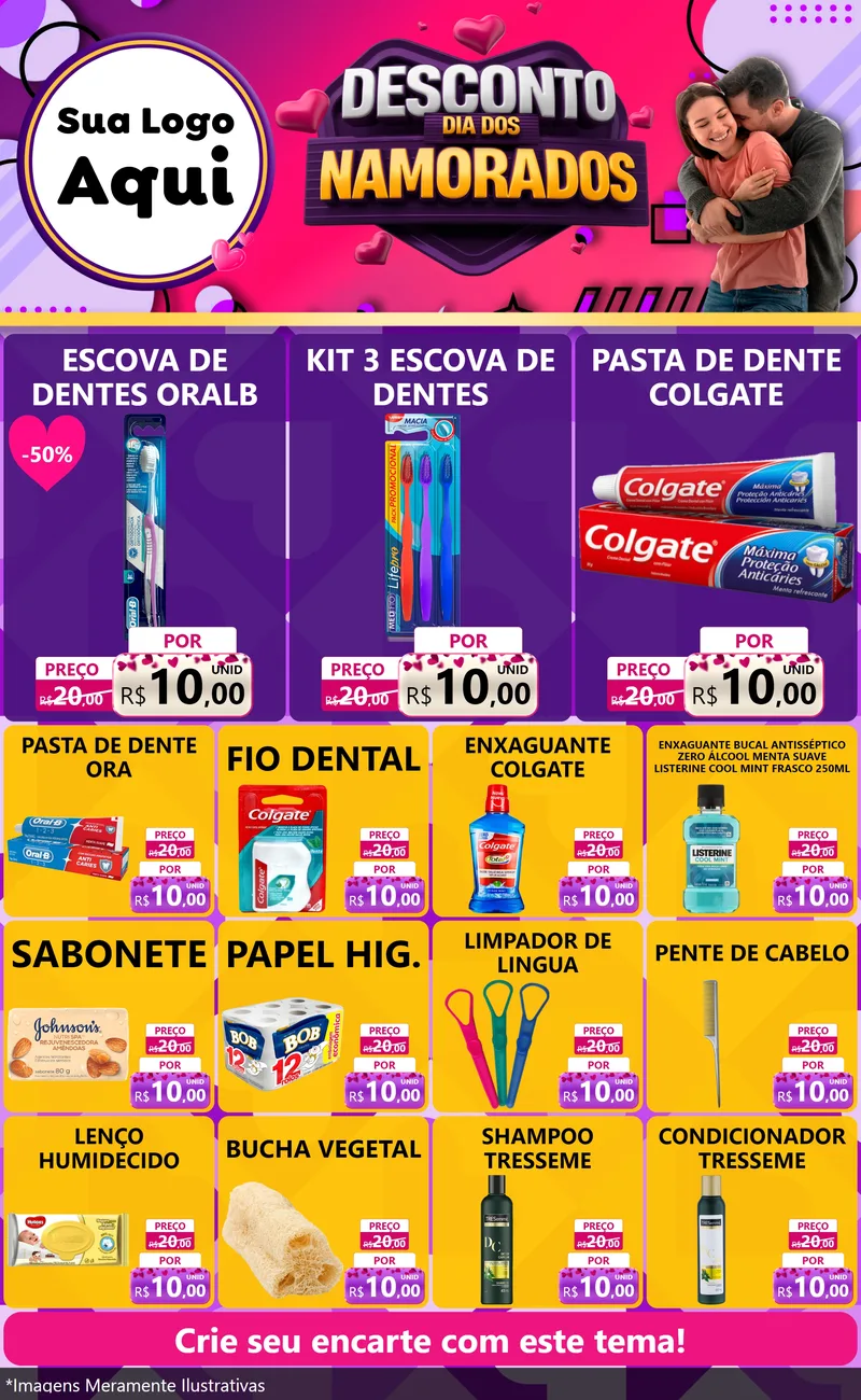 Modelo de Encarte para Encarte Grande com o tema Desconto Dia dos Namorados para Higiene Pessoal