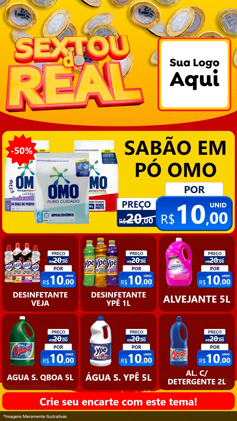 Modelo de Rede Social para Stories com o tema Sextou do Real para Produtos de Limpeza