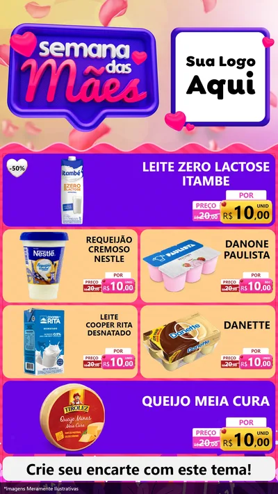 Modelo de TV para TV Vertical com o tema Semana das Mães para Frios e Laticínios