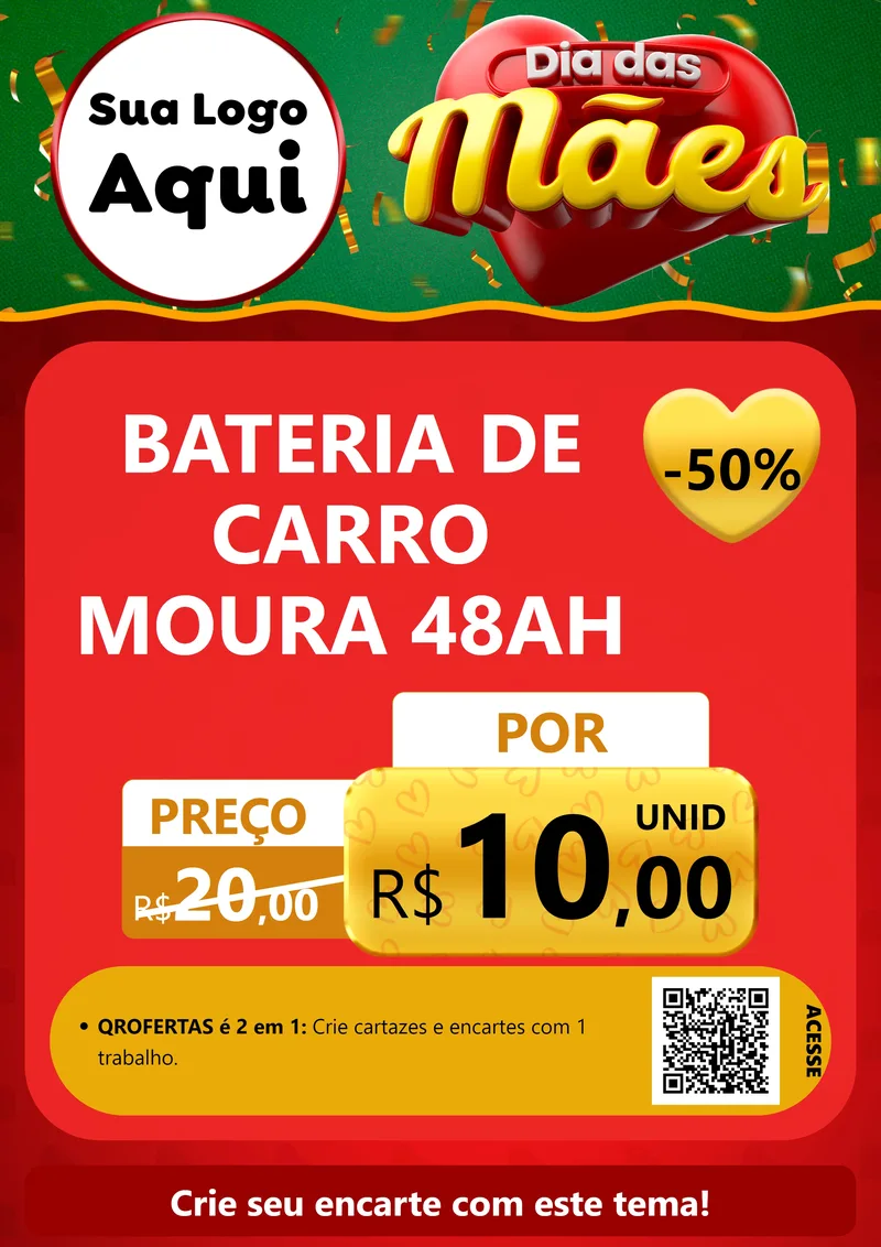 Modelo de Cartaz para Cartaz A4 Vertical com o tema Dia das Mães para Baterias Elétricas