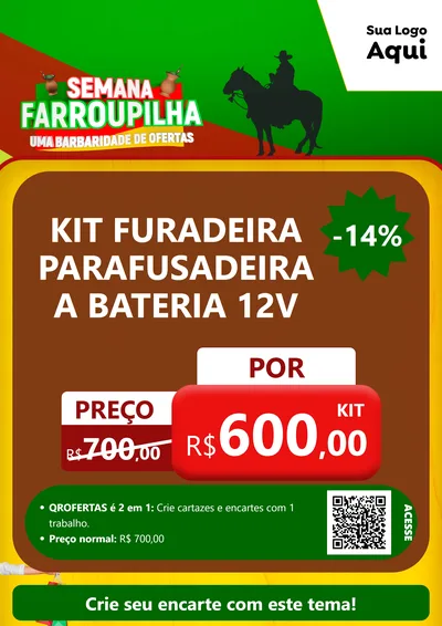 Modelo de Cartaz para Cartaz A4 Vertical com o tema Semana Farroupilha - Uma Barbaridade de Ofertas para Maquinas e Ferramentas