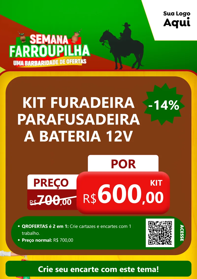 Modelo de Cartaz para Cartaz A4 Vertical com o tema Semana Farroupilha - Uma Barbaridade de Ofertas para Maquinas e Ferramentas